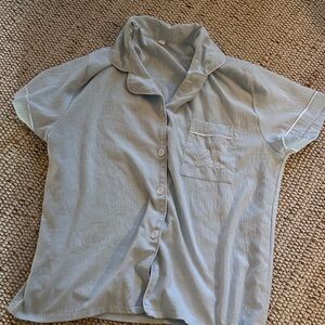 SHEIN Light Blue Button-Up Sleep Shirt